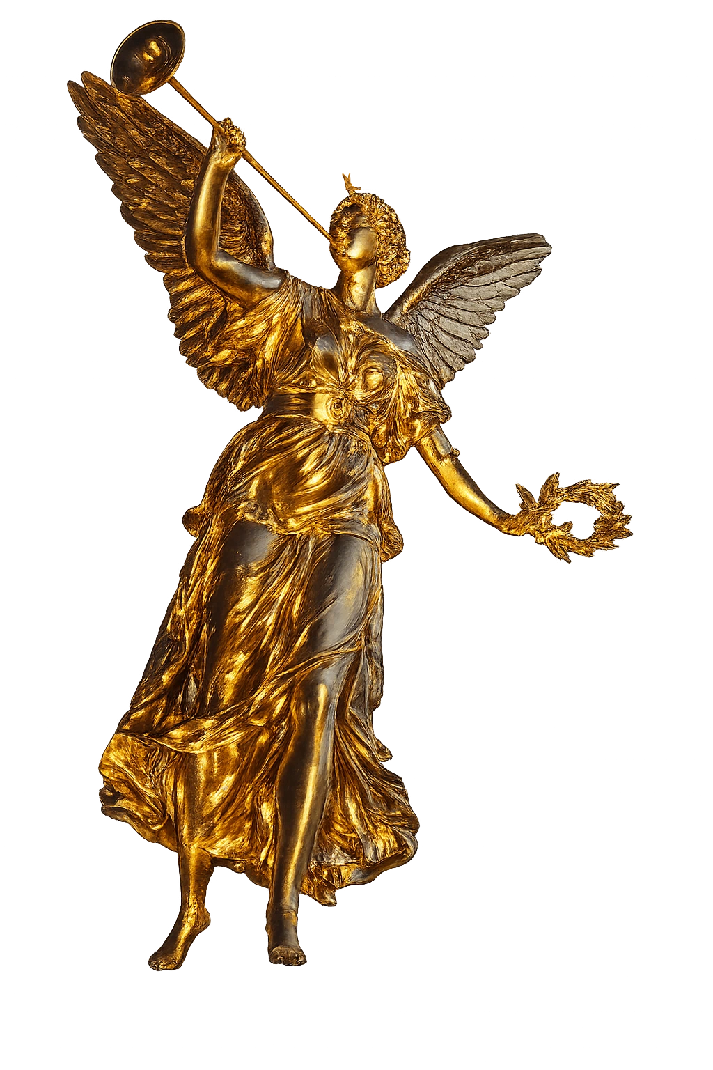 Golden winged trumpet-bearing sculpture representing Fama